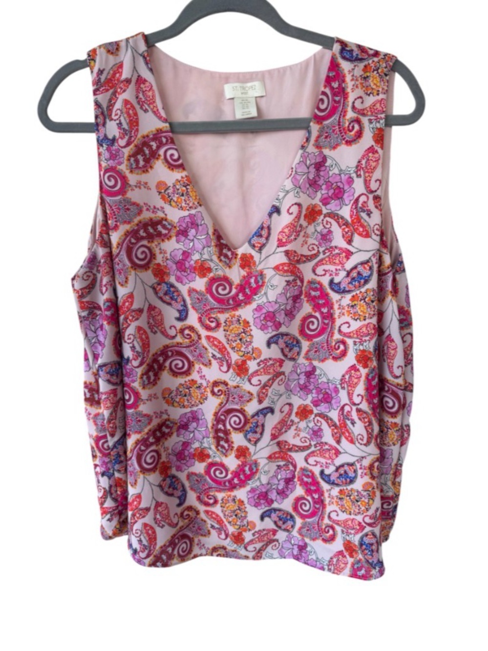 St. Tropez Pink Paisley V-Neck Sleeveless Top xl
